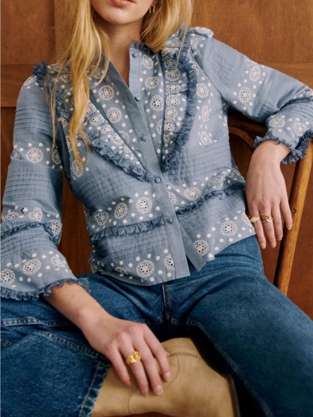 NWT Sezane NELE SHIRT Vintage Blue and Ecru FR 40/ US 8